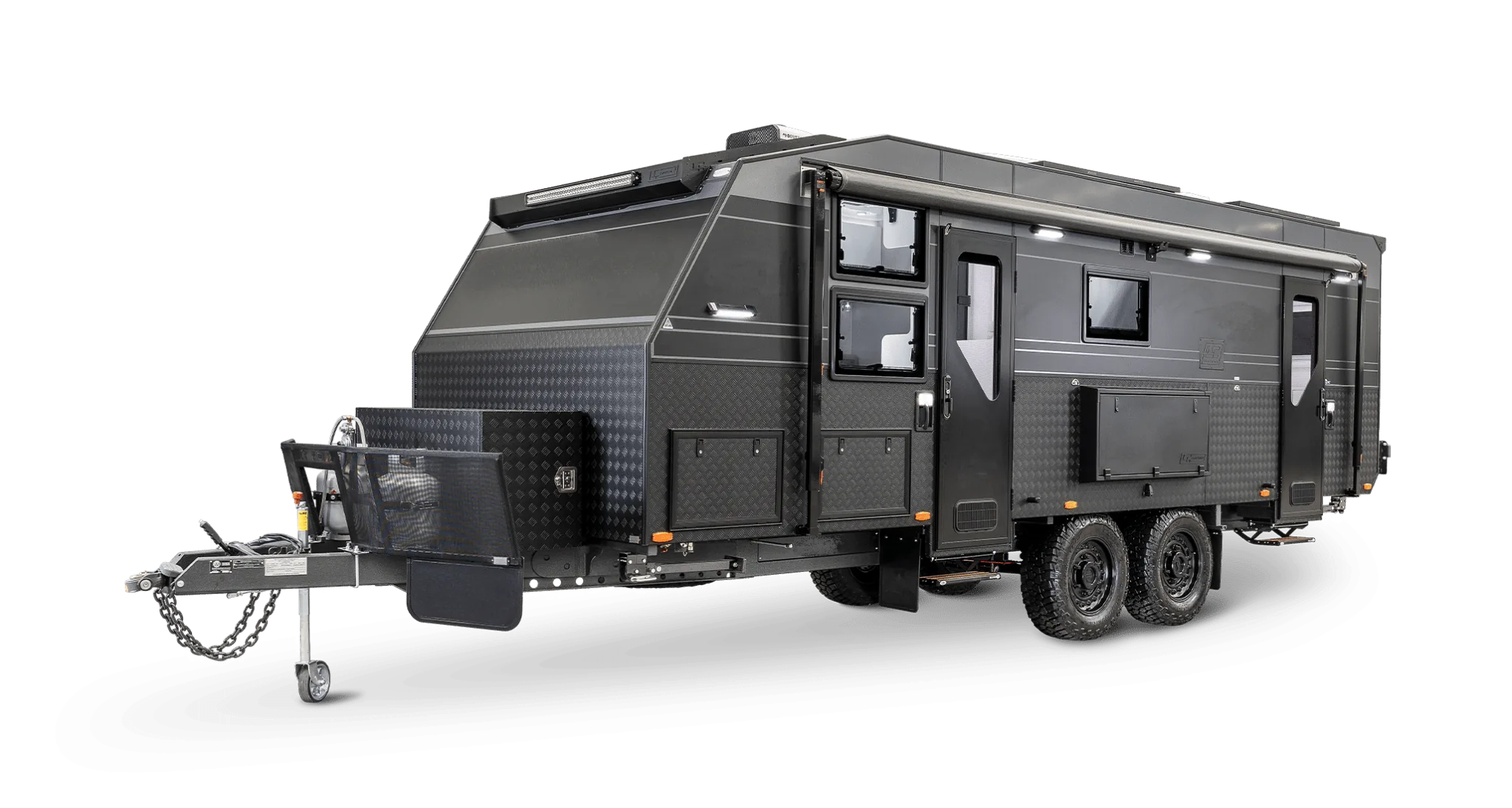 Off-road caravan camper trailer exterior view for touring and adventure travel